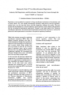 Industry Self-Regulation and Microfinance: Exploring Key Issues through the Case of TAMFI in Tanzania