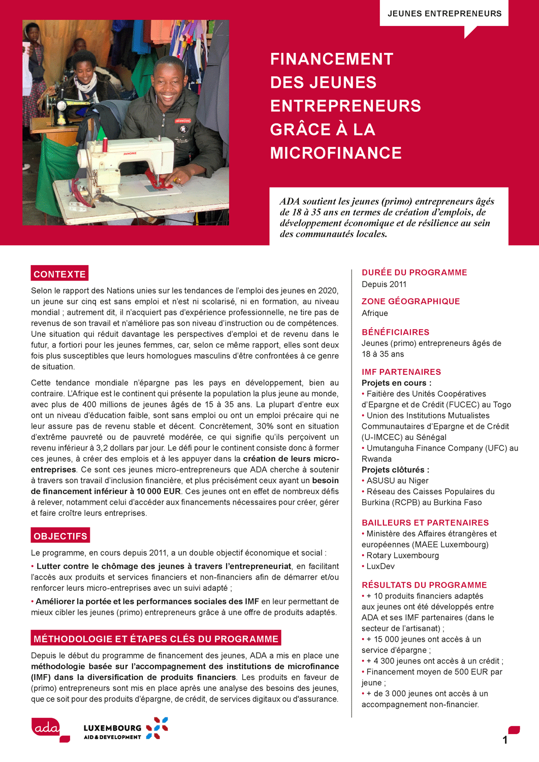 Fiche projet jeunes entrepreneurs