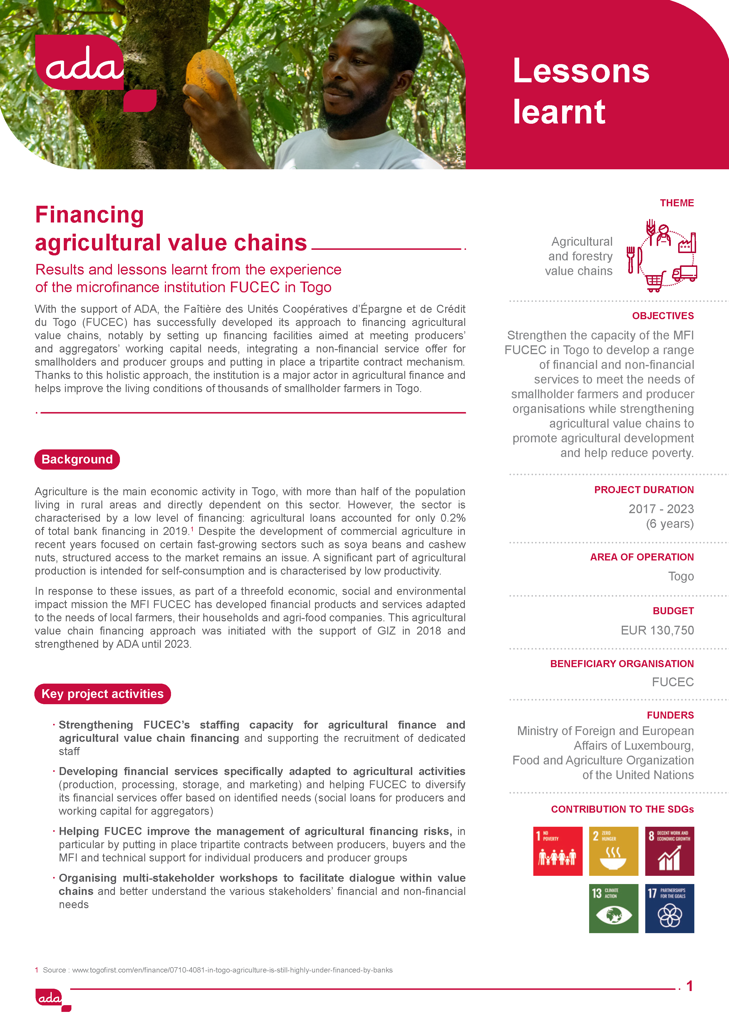 Results and lessons learnt from the experience of the microfinance institution FUCEC in Togo