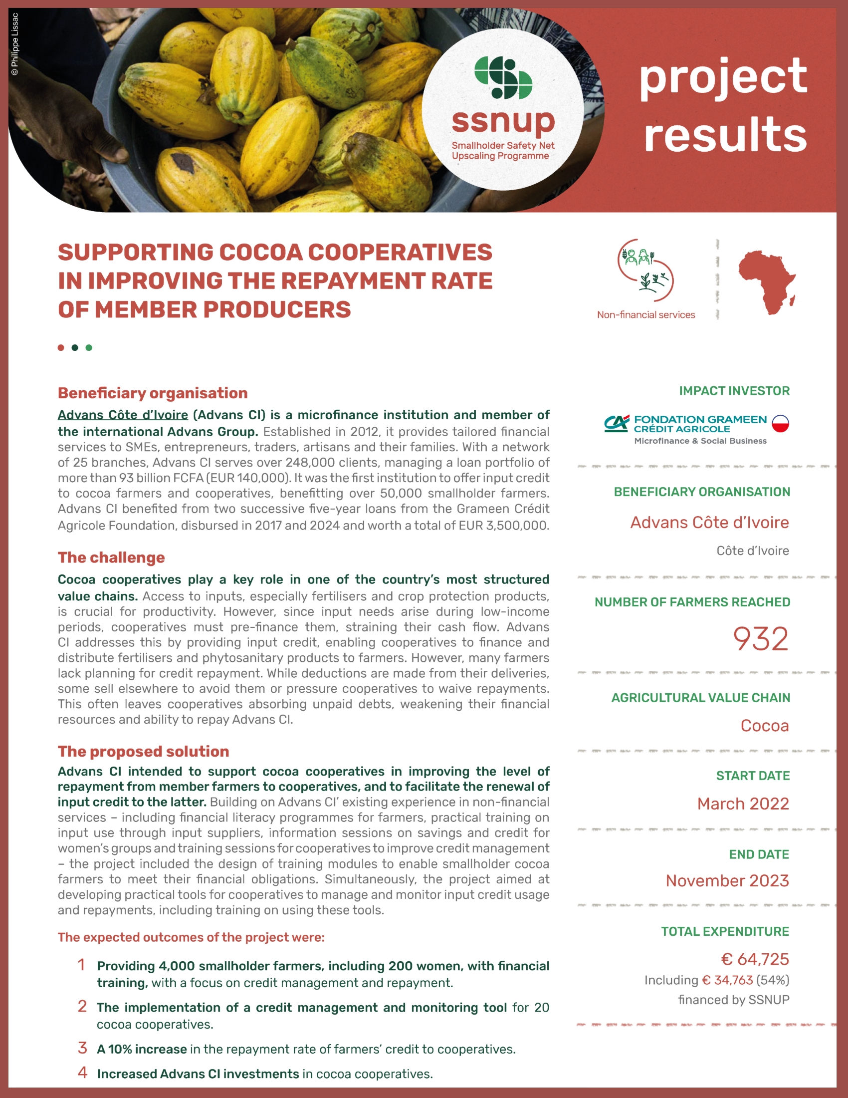 Supporting cocoa cooperatives in improving the repayment rate of member producers