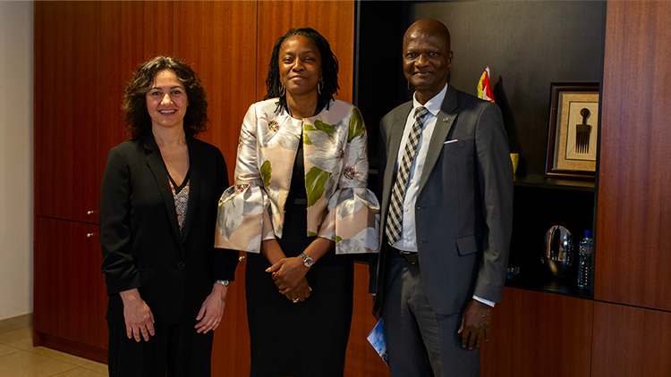 The co-organisers of SAM 2023: Laura Foschi – Executive Director of ADA, Mazamesso Assih – Togo's Minister for Financial Inclusion, and Yombo Odanou – President of the MAIN network.